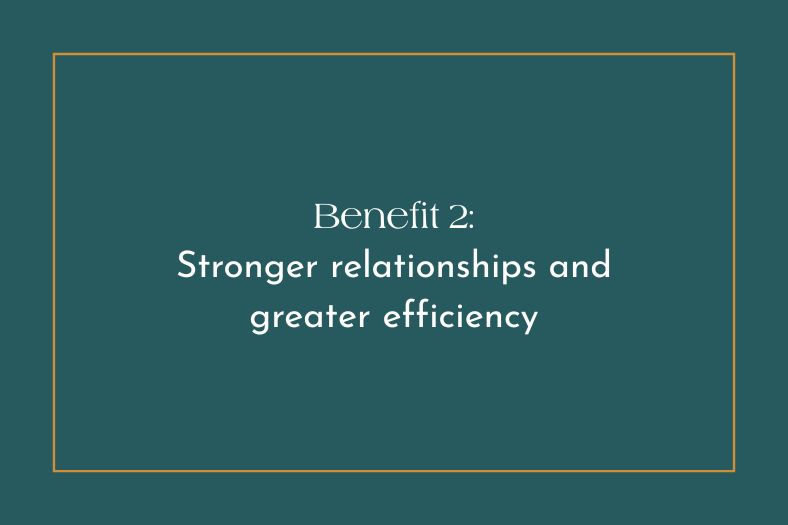 Text graphic stating: "Benefit 2: Stronger relationships and greater efficiency"